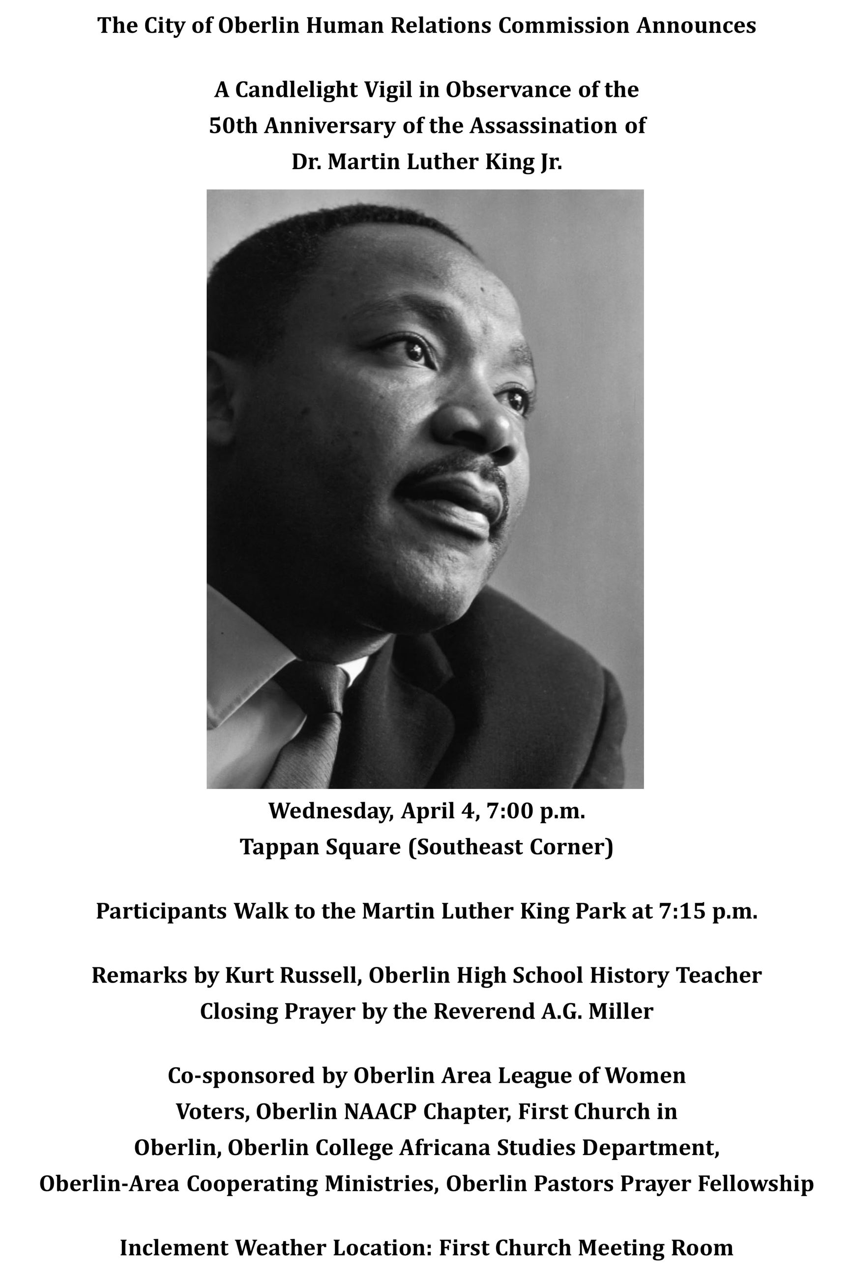 City of Oberlin Human Relations Commission - Candlelight Vigil Dr. Martin Luther King Jr.