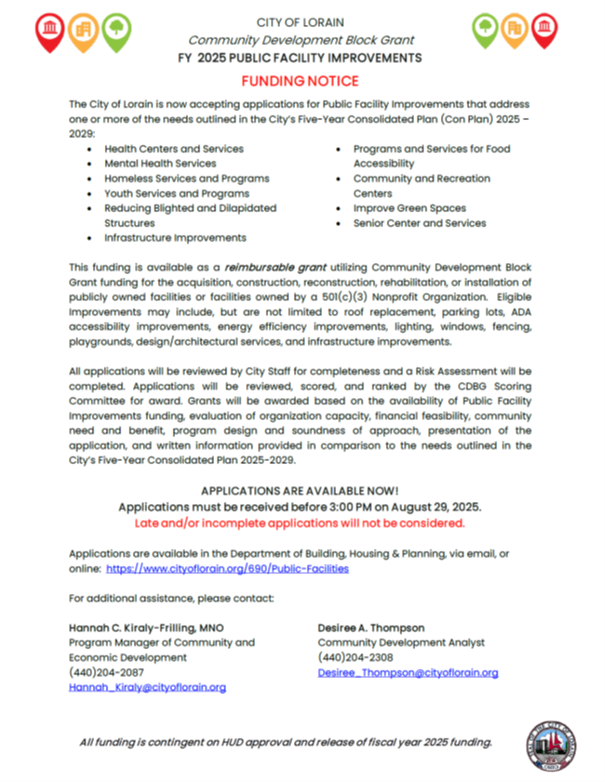 Public Facilities Funding Notice